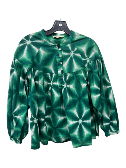 Electric & Rose Size S Green Print Cotton Abstract Half Button Drop Shoulder Top Green Print / S