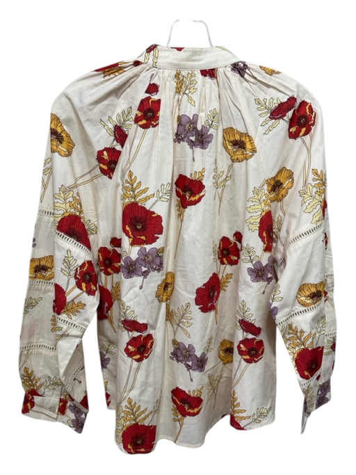 LaRoque Size S Cream, Purple & Red Cotton Button Up Floral Laser Cut Top Cream, Purple & Red / S