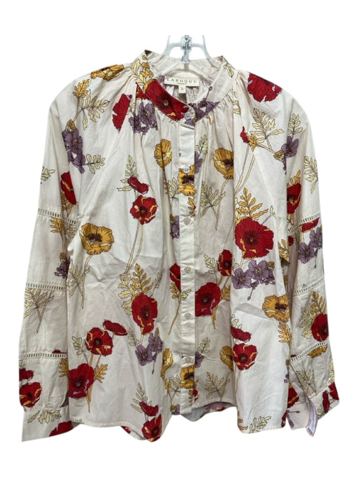 LaRoque Size S Cream, Purple & Red Cotton Button Up Floral Laser Cut Top Cream, Purple & Red / S