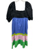 Crosby Size S Black & Multi Cotton Short Puff Sleeve Color Block Midi Dress Black & Multi / S
