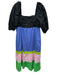 Crosby Size S Black & Multi Cotton Short Puff Sleeve Color Block Midi Dress Black & Multi / S