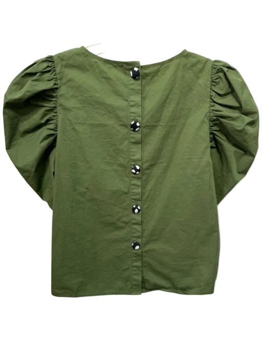 Crosby Size M Army Green Cotton Puff Shoulder Button Back 1/2 sleeve Top Army Green / M