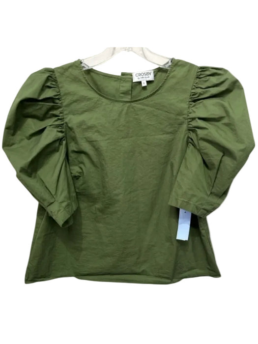 Crosby Size M Army Green Cotton Puff Shoulder Button Back 1/2 sleeve Top Army Green / M