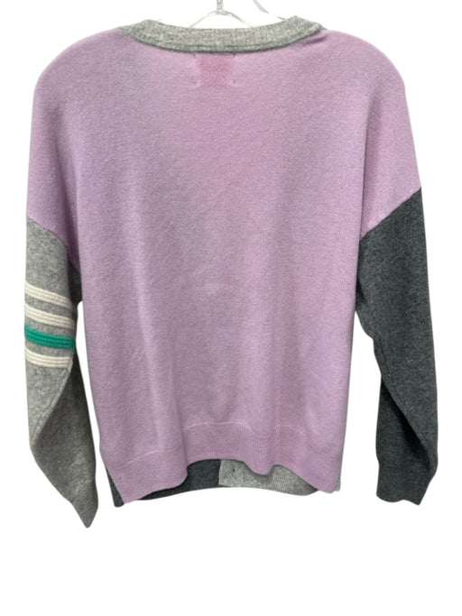 Brodie Size M Gray, Teal & Purple Cashmere Knit Color Block Button Front Sweater Gray, Teal & Purple / M