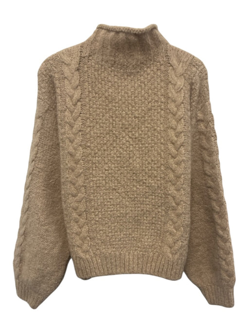 Nation Los Angeles Size M Beige Alpaca Blend Cable Knit Mock Neck Sweater Beige / M