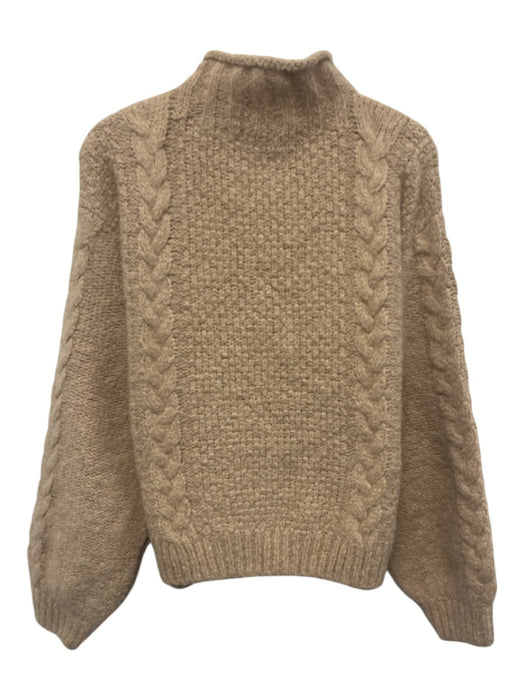 Nation Los Angeles Size M Beige Alpaca Blend Cable Knit Mock Neck Sweater Beige / M