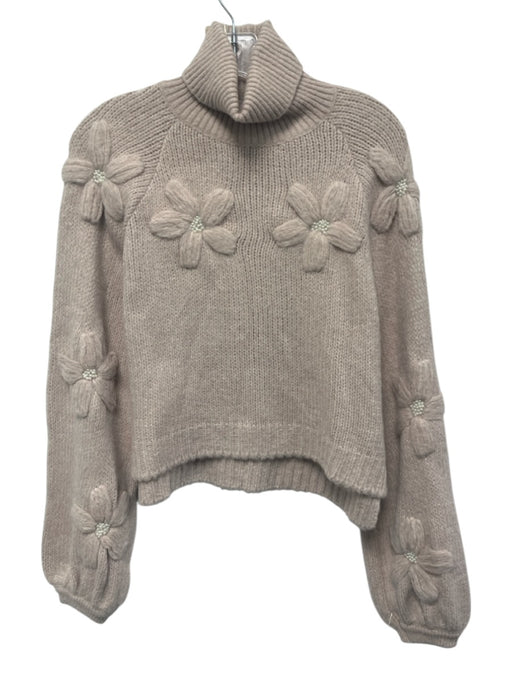 Maria Pavan Size P Light Pink Acrylic Blend Floral Knit Turtleneck Crop Sweater Light Pink / P