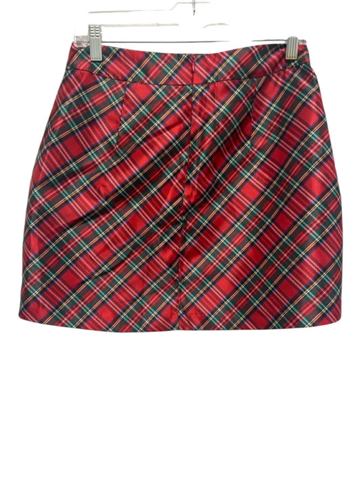Flora Bea Size S Red, Green & Black Polyester Taffeta Plaid Back Zip Mini Skirt Red, Green & Black / S