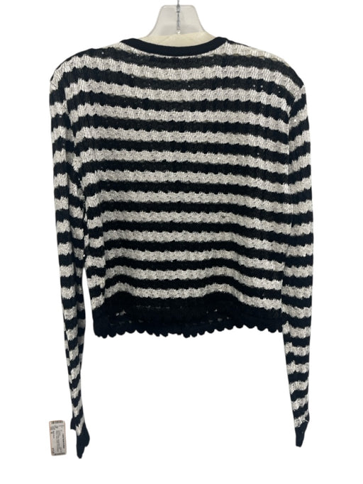 Maria Pavan Size M Black & White Viscose Blend Knit Striped Sequin Cardigan Black & White / M
