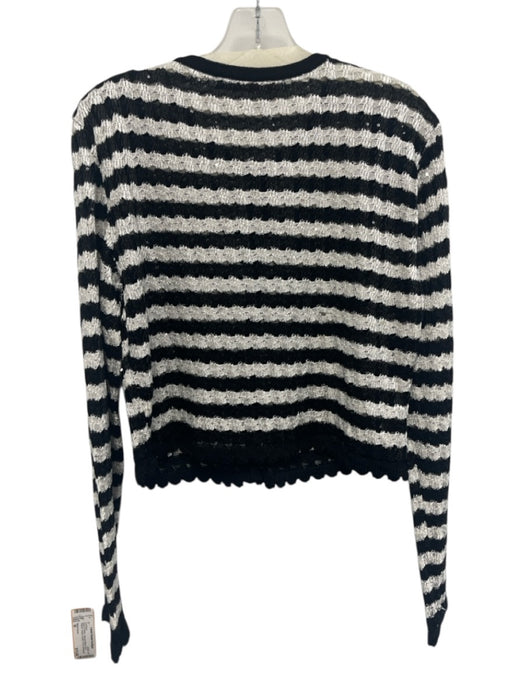 Maria Pavan Size M Black & White Viscose Blend Knit Striped Sequin Cardigan Black & White / M