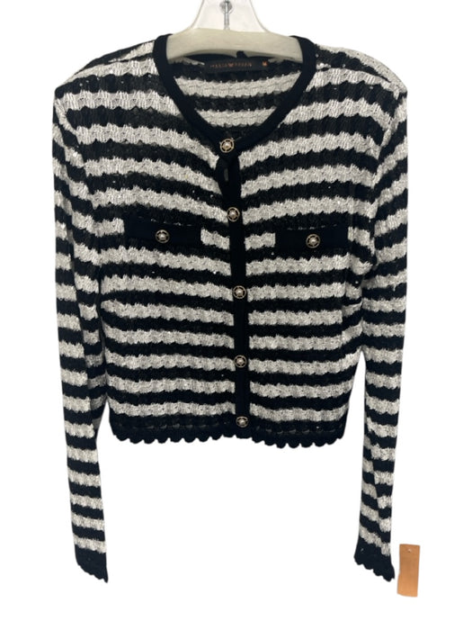 Maria Pavan Size M Black & White Viscose Blend Knit Striped Sequin Cardigan Black & White / M