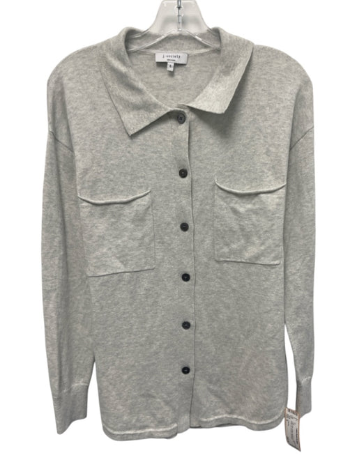 J. Society Size S Light Gray Cotton Heathered Knit Button Up Sweater Top Light Gray / S