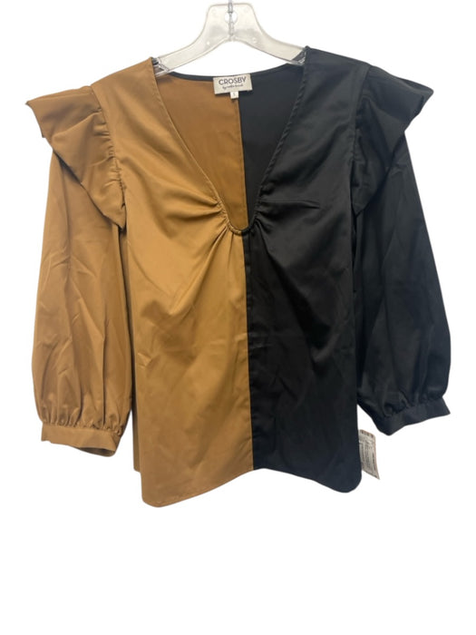 CROSBY by Mollie Burch Size S Black & Brown Polyester 3/4 Balloon Sleeve Top Black & Brown / S