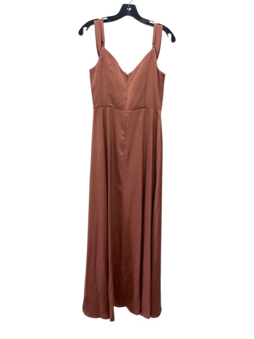 Azazie Size 8 Copper Polyester Back Zip Pleated Double Strap High Slit Gown Copper / 8