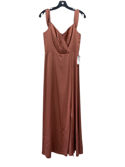 Azazie Size 8 Copper Polyester Back Zip Pleated Double Strap High Slit Gown Copper / 8
