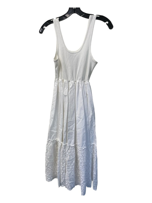 Aqua Size S White Cotton Sleeveless Scoop Neck Perforated Detail Midi Dress White / S