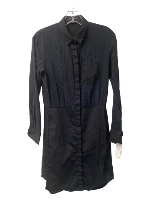 Theory Size 2 Black Cotton Button Up Long Sleeve Collared Button Cuffs Dress Black / 2