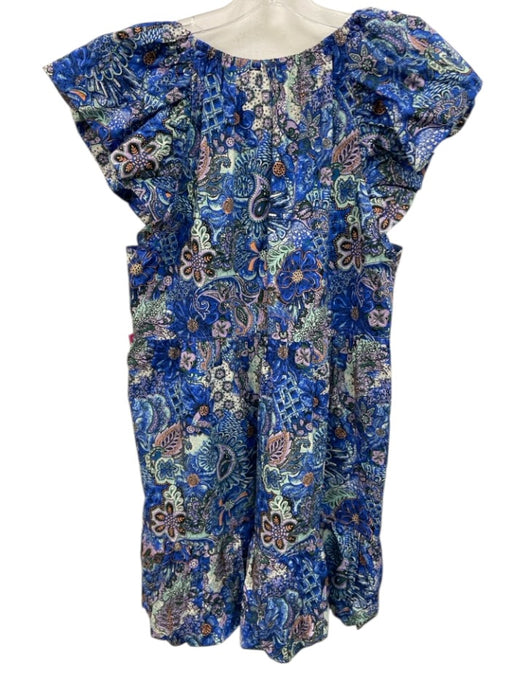 Marie Oliver Size Small Blue, Purple, Orange Cotton V Neck Floral Paisley Dress Blue, Purple, Orange / Small