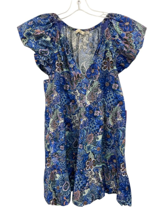 Marie Oliver Size Small Blue, Purple, Orange Cotton V Neck Floral Paisley Dress Blue, Purple, Orange / Small