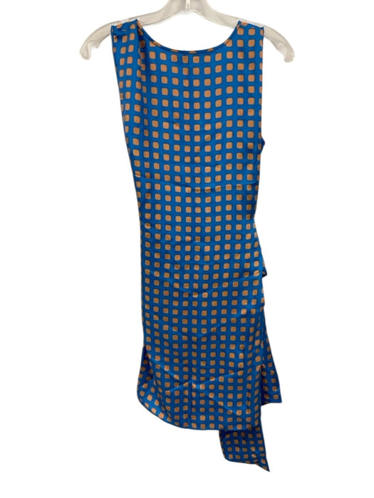 Diane Von Furstenberg Size Medium Blue & Orange Silk Sleeveless Squares Dress Blue & Orange / Medium