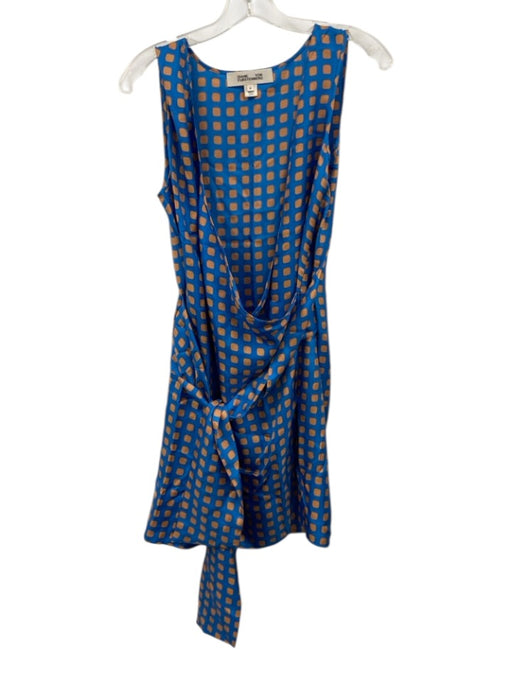 Diane Von Furstenberg Size Medium Blue & Orange Silk Sleeveless Squares Dress Blue & Orange / Medium
