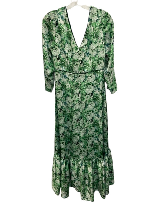 Antonio Melani Size 8 Green & White Polyester Long Sleeve Floral V Neck Dress Green & White / 8