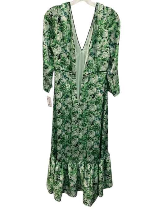 Antonio Melani Size 8 Green & White Polyester Long Sleeve Floral V Neck Dress Green & White / 8