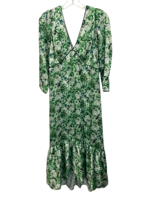 Antonio Melani Size 8 Green & White Polyester Long Sleeve Floral V Neck Dress Green & White / 8