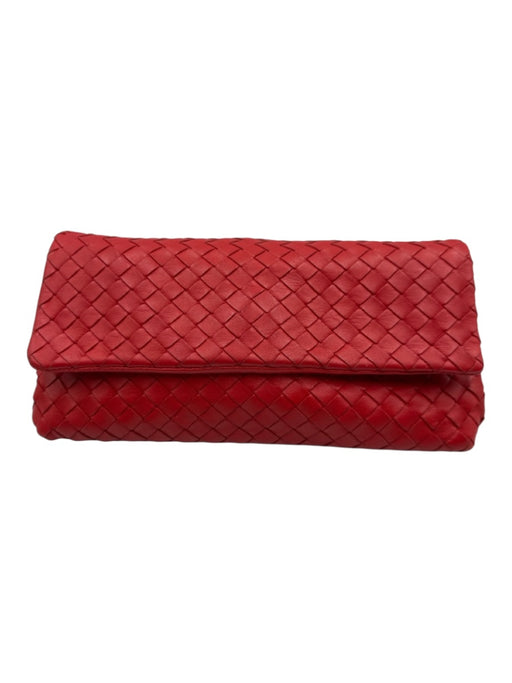 Bottega Veneta Bright red Leather Flap Intrecciato Zip Pocket Clutch Bag Bright red / Small