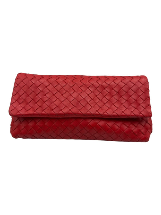 Bottega Veneta Bright red Leather Flap Intrecciato Zip Pocket Clutch Bag Bright red / Small