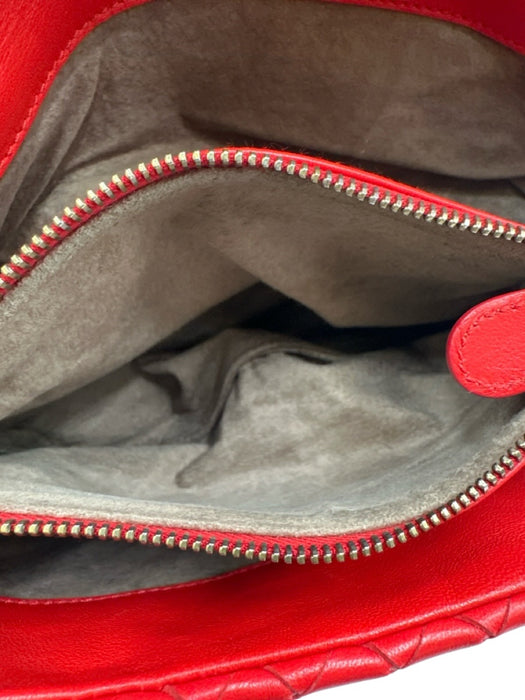Bottega Veneta Bright red Leather Flap Intrecciato Zip Pocket Clutch Bag Bright red / Small