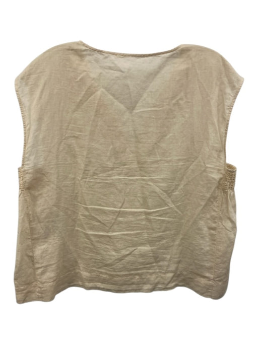 Pomandere Size 6 Cream Cotton & Linen Split Neck Sleeveless Top Cream / 6