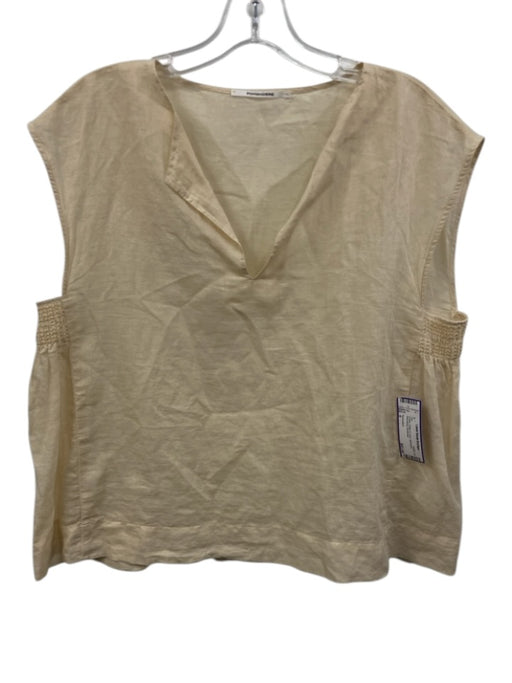 Pomandere Size 6 Cream Cotton & Linen Split Neck Sleeveless Top Cream / 6