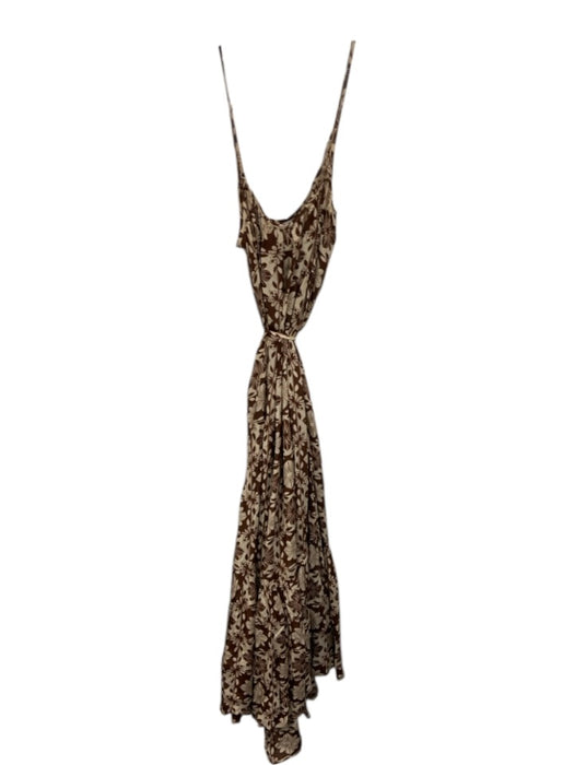 J Crew Size M Brown & Beige Viscose Spaghetti Strap Floral Print Midi Dress Brown & Beige / M