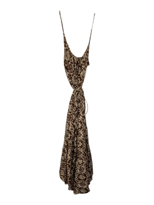 J Crew Size M Brown & Beige Viscose Spaghetti Strap Floral Print Midi Dress Brown & Beige / M