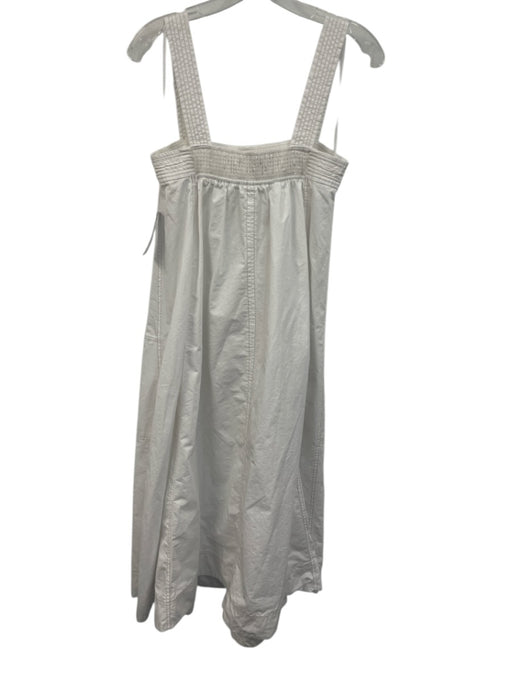 Zara Size S White Cotton Sleeveless Contrast Stitch Patch Pockets Midi Dress White / S