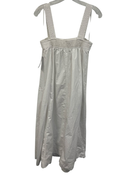 Zara Size S White Cotton Sleeveless Contrast Stitch Patch Pockets Midi Dress White / S