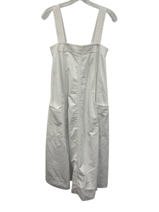 Zara Size S White Cotton Sleeveless Contrast Stitch Patch Pockets Midi Dress White / S