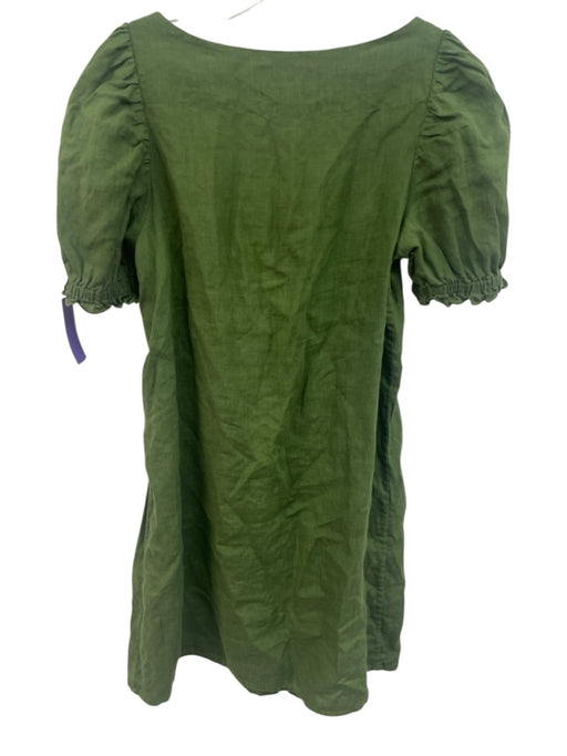 Sleeper Size M Green Linen Short Puff Sleeve Square Neck Buttons Mini Dress Green / M