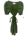 Sleeper Size M Green Linen Short Puff Sleeve Square Neck Buttons Mini Dress Green / M