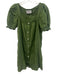 Sleeper Size M Green Linen Short Puff Sleeve Square Neck Buttons Mini Dress Green / M