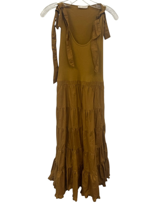 Ulla Johnson Size S Mustard Brown Cotton Blend Sleeveless Rib Knit Tiered Dress Mustard Brown / S