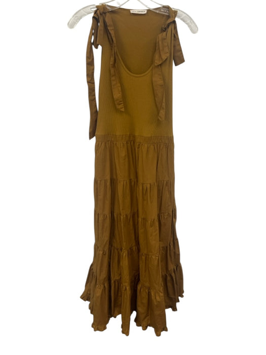 Ulla Johnson Size S Mustard Brown Cotton Blend Sleeveless Rib Knit Tiered Dress Mustard Brown / S