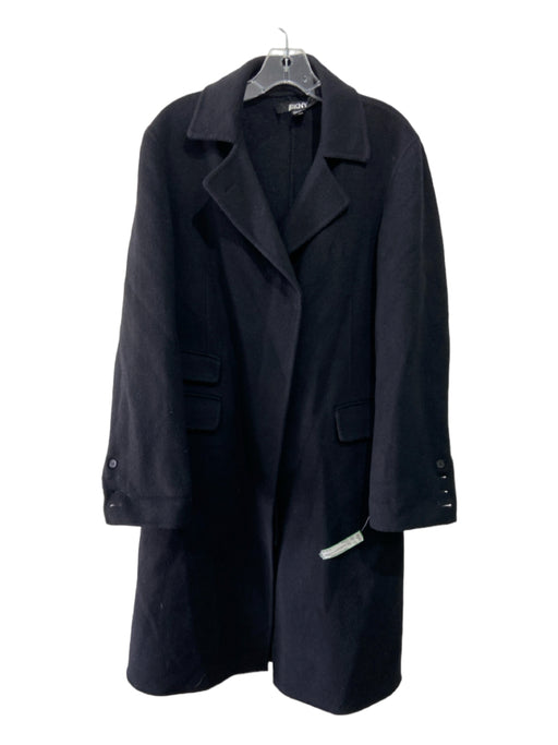 DKNY Size Large Black Wool Blend Button Front Pockets Long Line Coat Black / Large