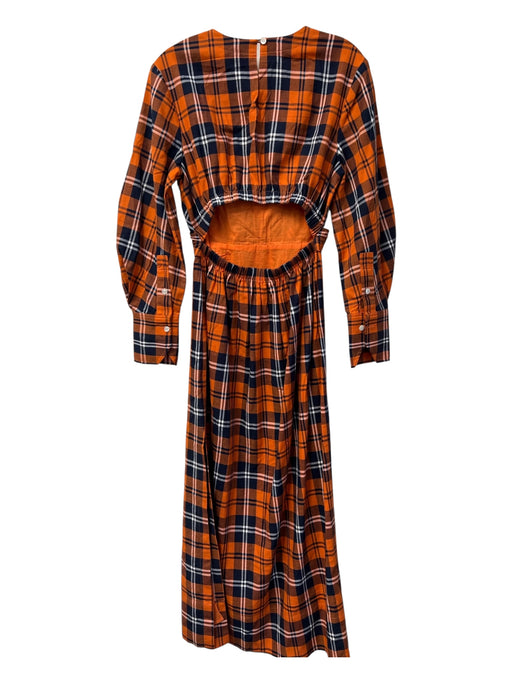 Staud Size M Orange & Multi Cotton Round Neck Long Sleeve Crossover Back Dress Orange & Multi / M