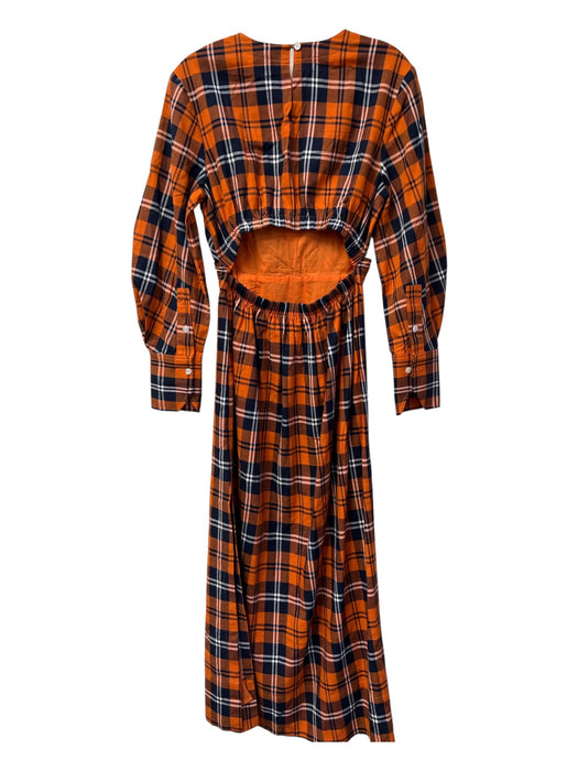 Staud Size M Orange & Multi Cotton Round Neck Long Sleeve Crossover Back Dress Orange & Multi / M
