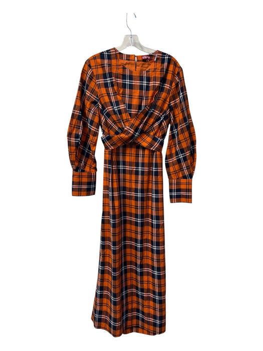 Staud Size M Orange & Multi Cotton Round Neck Long Sleeve Crossover Back Dress Orange & Multi / M