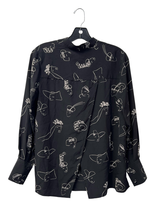 Co Size XS Black & White Silk Standing Collar Half Button Long Sleeve Cowboy Top Black & White / XS