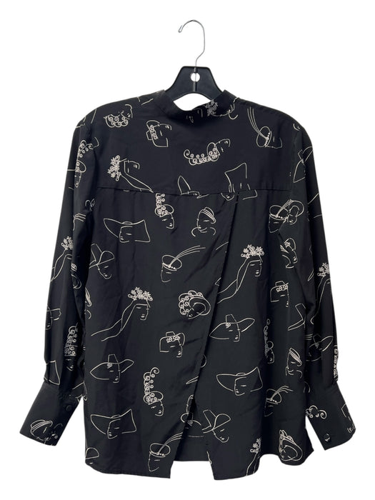 Co Size XS Black & White Silk Standing Collar Half Button Long Sleeve Cowboy Top Black & White / XS