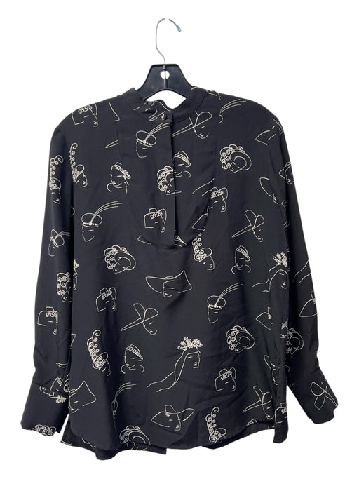 Co Size XS Black & White Silk Standing Collar Half Button Long Sleeve Cowboy Top Black & White / XS